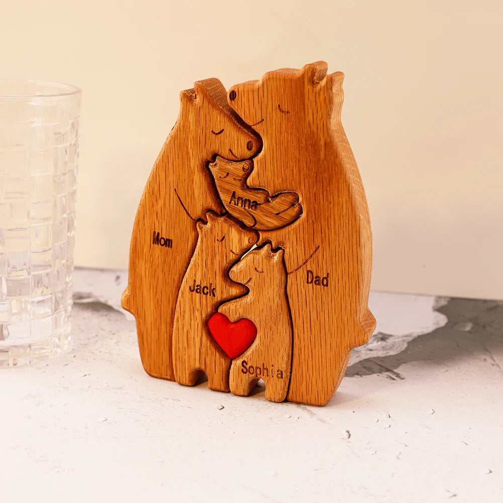 MaiLun Personalized Family Names Wooden Bear Craft Gift for Mother's Day Home Decoration