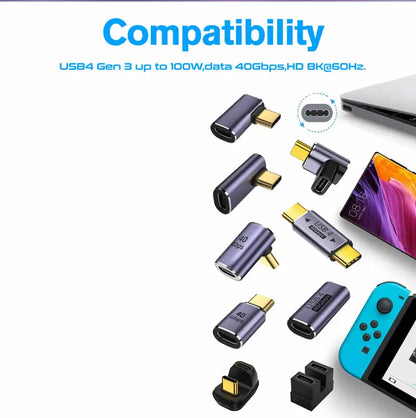 USB4.0 40Gbps OTG C-type 90 degree Adapter 100W 5A USB C to Type C Fast Charging Converter USB C Data Adapter For Macbook 8K60HZ