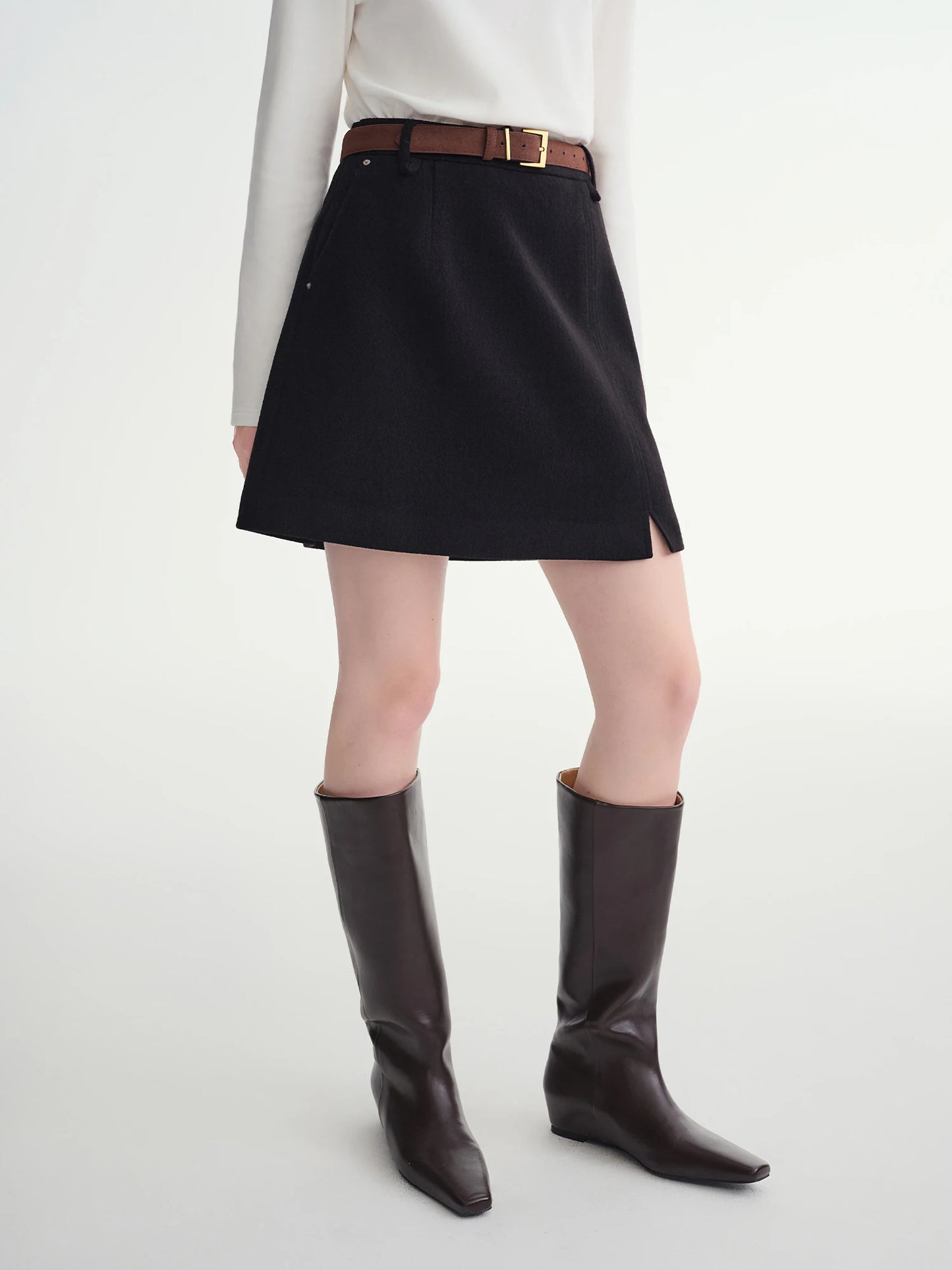 DUSHU Classic Long and Short Elastic Waist A-line Skirt 2025 Winter Skirt for Women Solid Simple Commuting Office Ladies College