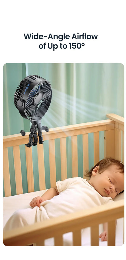 TOPK 5000mah Stroller Portable Mini Fan USB Rechargeable Outdoor Electric Fan 4 gear Speed 360°Degree Rotata & Digital Display
