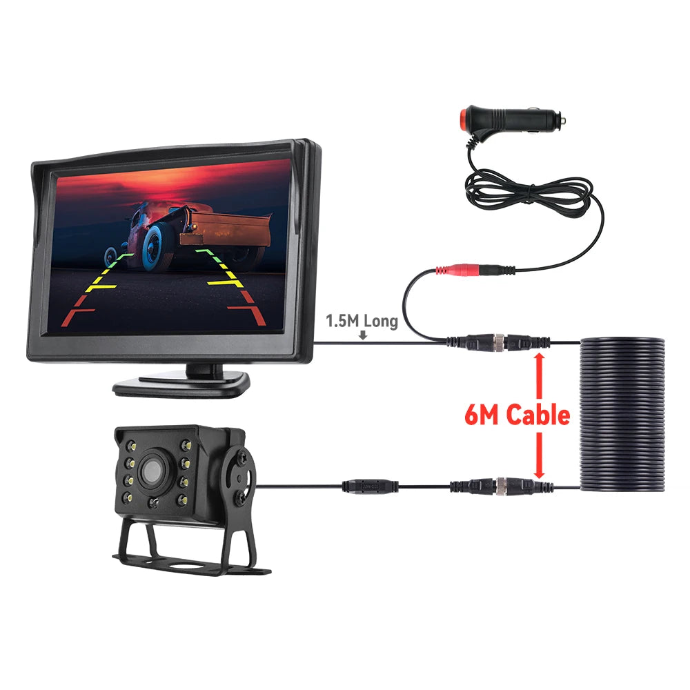 Universal Backup Car Rear view Camera with 5 inch Monitor for Truck HD Screen LED Night Vision Waterproof Paking Bus Security
