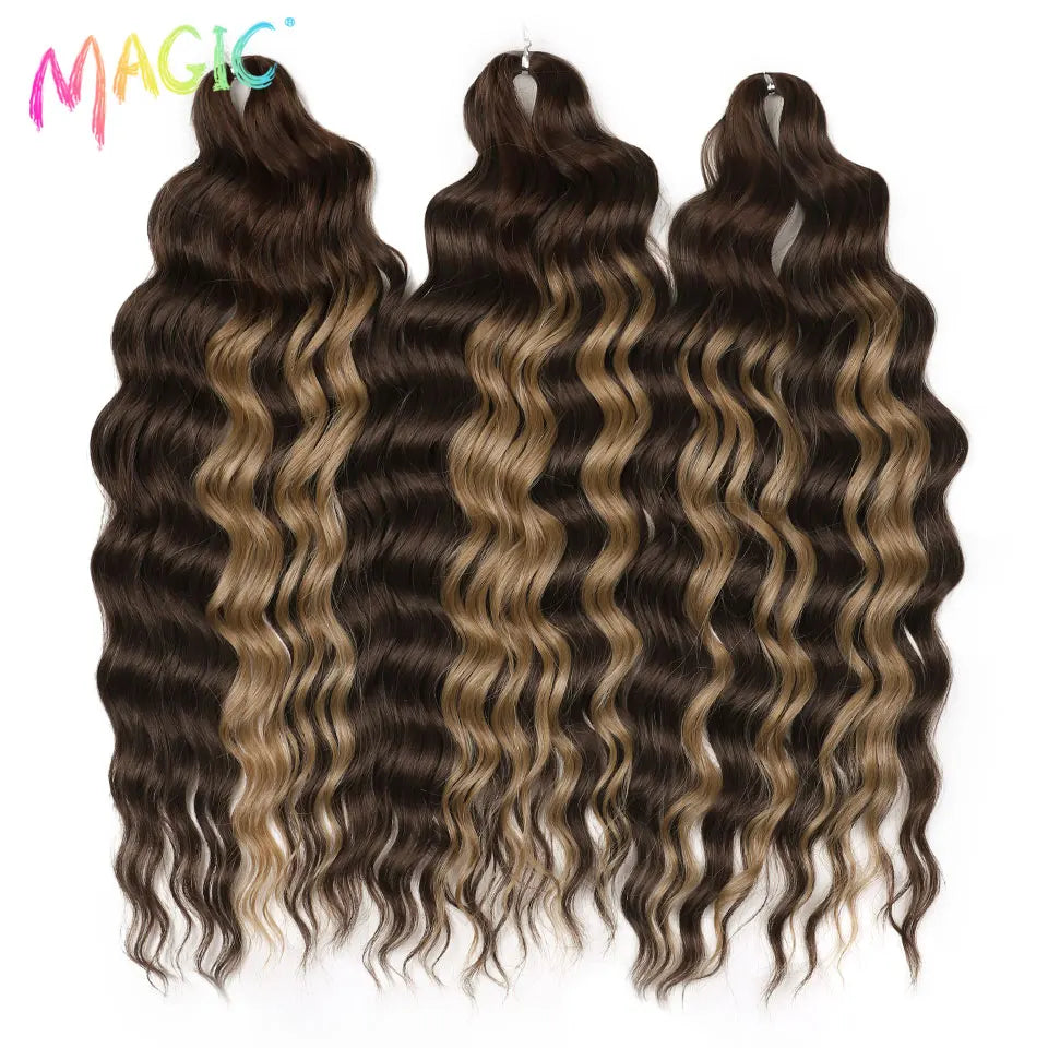 Anna Synthetic Hair 24 Inch Water Wave Braiding Hair Extensions Ombre Blonde Deep Wave Afro Curl Twist Crochet Hair for Women