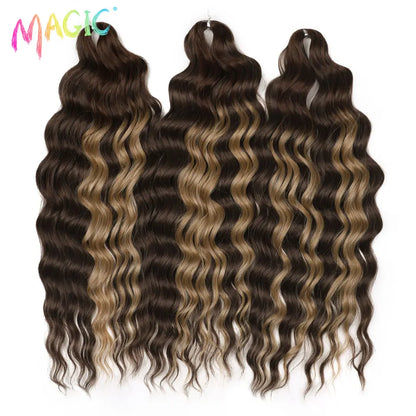 Anna Synthetic Hair 24 Inch Water Wave Braiding Hair Extensions Ombre Blonde Deep Wave Afro Curl Twist Crochet Hair for Women