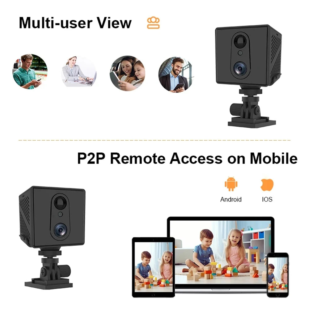 5MP 4G SIM Card Mini Camera Indoor Night Vision Surveillance Security Monitoring Rechargeable 3000 mAh Battery Powered Home Cam