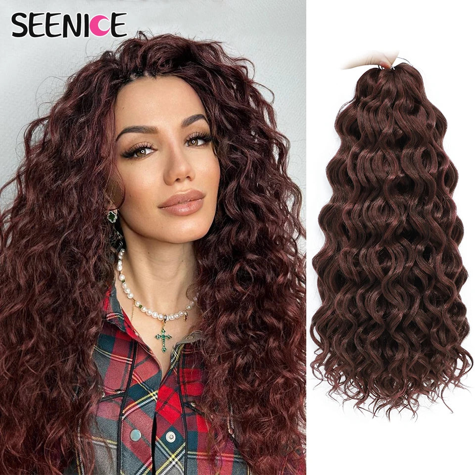 18 24“Synthetic Deep Wavy Twist Crochet Hair Afro Curls Water Wave Crochet Braids Ombre Brown Braiding Hair Extensions For Women