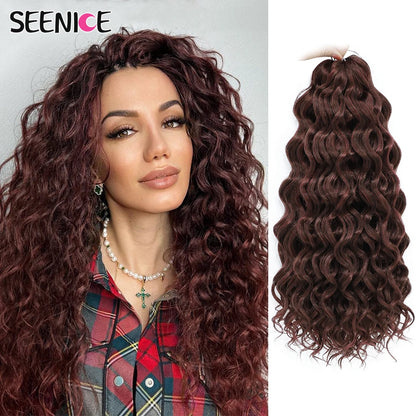 18 24“Synthetic Deep Wavy Twist Crochet Hair Afro Curls Water Wave Crochet Braids Ombre Brown Braiding Hair Extensions For Women