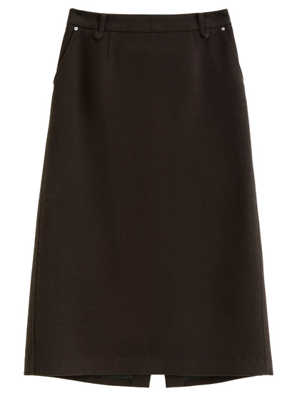 DUSHU Classic Long and Short Elastic Waist A-line Skirt 2025 Winter Skirt for Women Solid Simple Commuting Office Ladies College