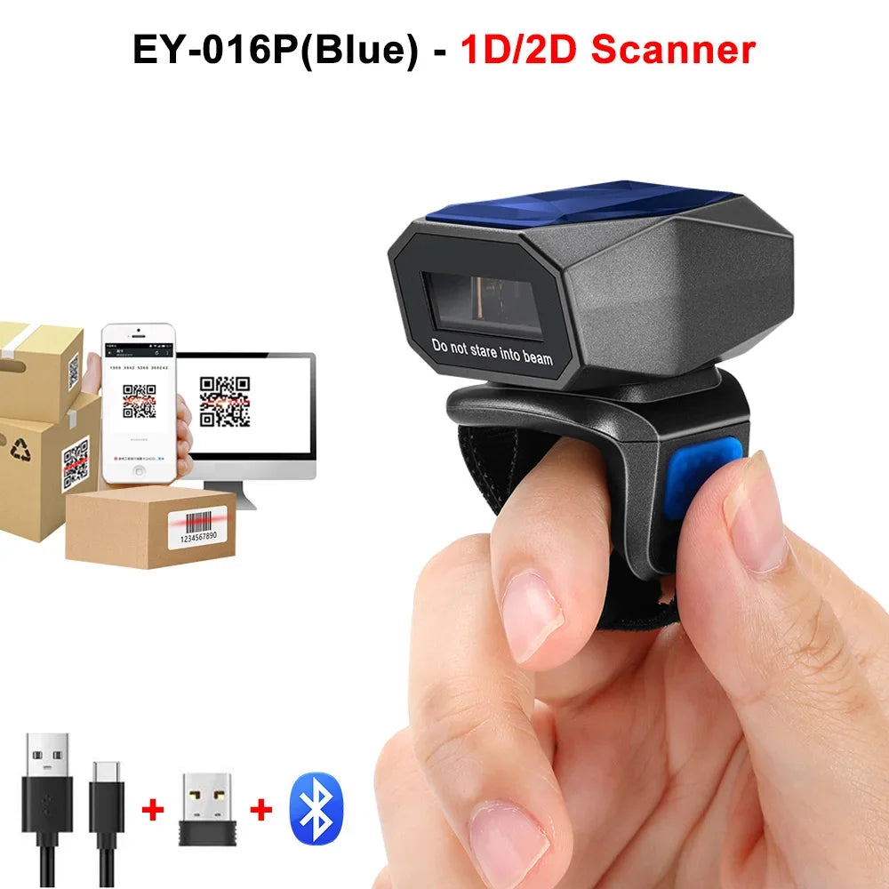 Eyoyo EY-016 Finger Ring Barcode Scanner Mini Wearable 3-in-1 USB Wired & 2.4G Wireless QR Reader for Store Warehouse Scanning