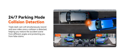 3 Channel Car DVR UHD 4K 3-Lens Inside Vehicle Dash Cam Three Way Camera DVRs Recorder Video Registrator GPS Dashcam Camcorder