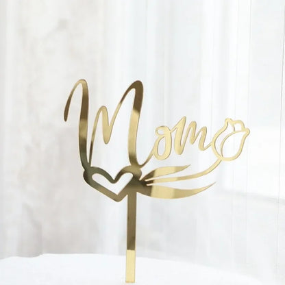 New Happy Mother's Day Birthday Cake Topper Gold High-grade Acrylic MOM Party Cake Toppers Mother's Day Gifts Dessert Decoration