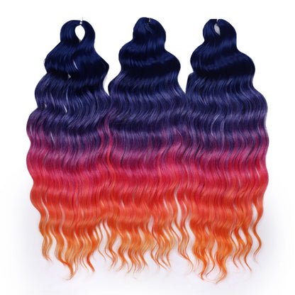 Anna Synthetic Hair 24 Inch Water Wave Braiding Hair Extensions Ombre Blonde Deep Wave Afro Curl Twist Crochet Hair for Women