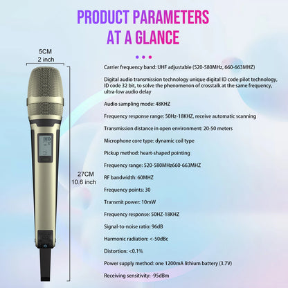 Karaoke Microphone G-MARK SKM9000 2 Channels Wireless UHF Frequency For Teaching Wedding Clear Stable Audio Transmission
