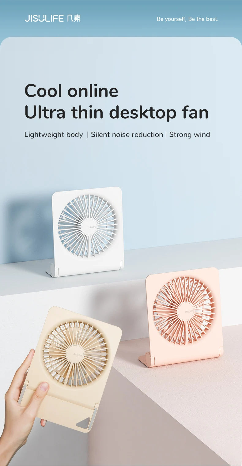JISULIFE Mini Portable Fan Desktop Fan USB Charging Quiet Foldable Hanging Standing Cooling Fan for Travel Office Home