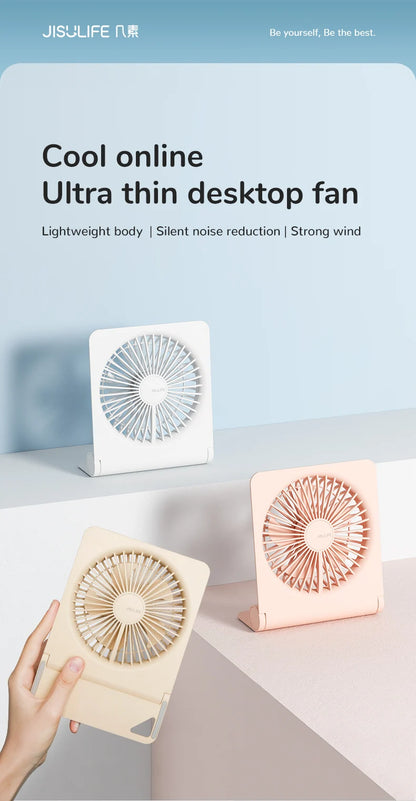 JISULIFE Mini Portable Fan Desktop Fan USB Charging Quiet Foldable Hanging Standing Cooling Fan for Travel Office Home