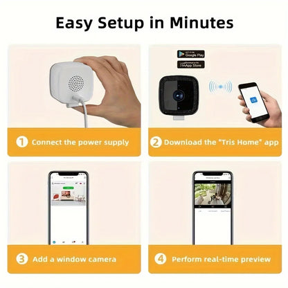 1080P WiFi Window Camera Full Color Night Vision Two-Way Audio Through Window Indoor Home Security Baby Monitor Camera