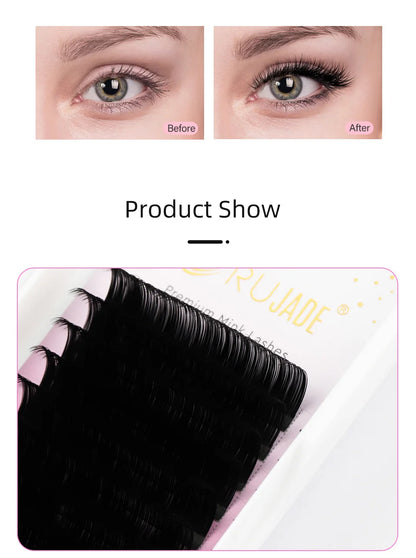 Rujade All Sizes 6-20mm Individual Eyelash Extension Matte Black Premium Russian Volume Eyelash Handmade Faux Mink Lashes Cilias