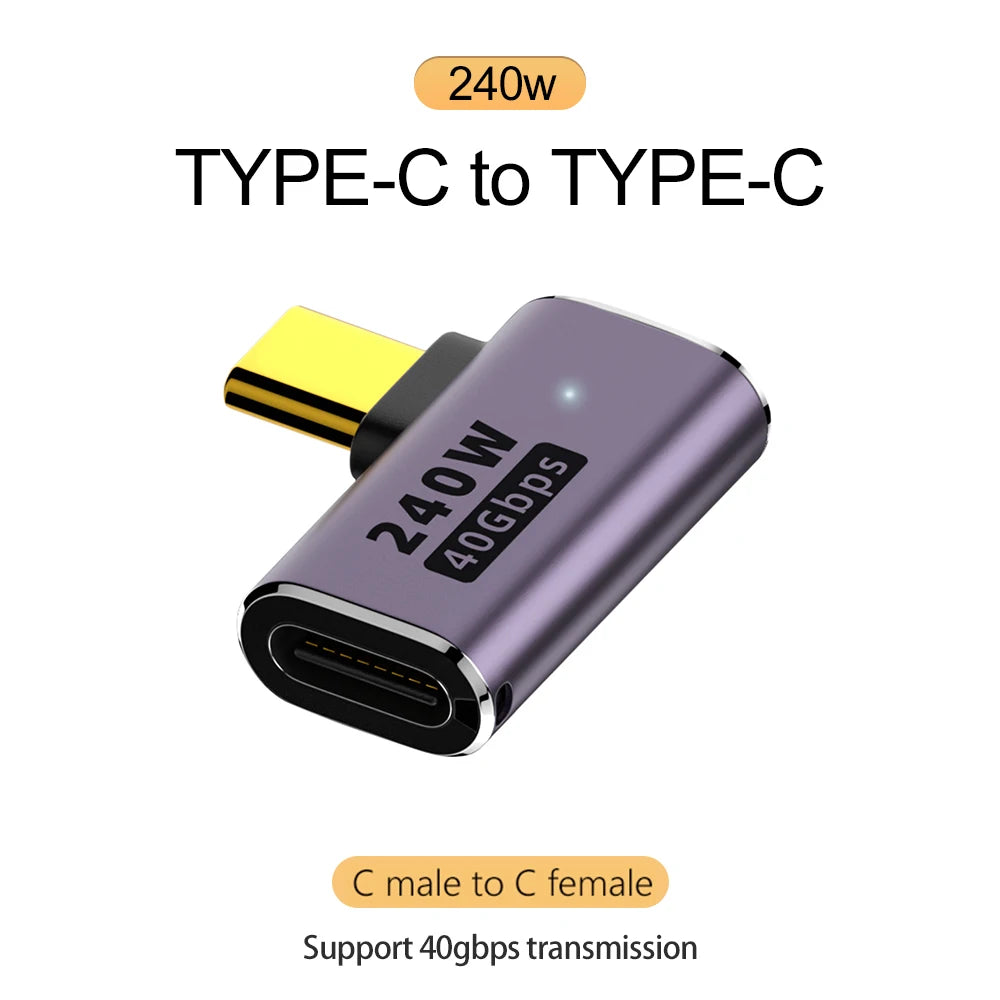 5A Type-C OTG Adapter 240W Fast Charging Data Converter USB4.0 40Gbps Support 8K 60Hz USB C 90/180 Degree Elbow Adapter