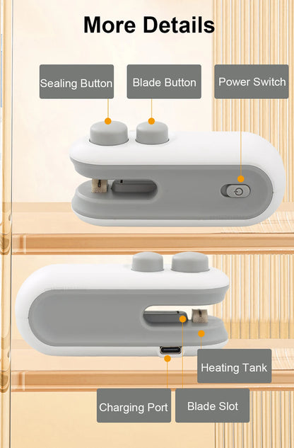 Mini Heat Bag Sealing Machine Plastic Bag Sealer Rechargeable Food Packing Bag Thermal Sealer Portable Plastic Bag Heat Sealer