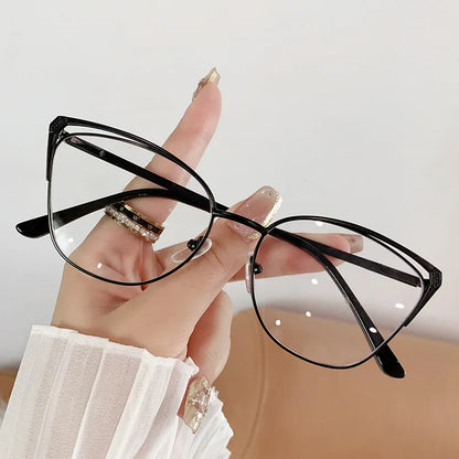 CAIDERONI Trend Cat Eye Women Fashion Anti Blue Light Metal Glasses Butterfly Customized Lens Reading Glasses Women Myopic 25062