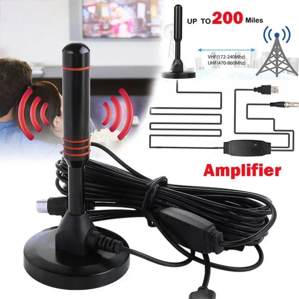 Indoor Outdoor Ultra HD Digital TV Antenna with VHF UHF Amplifier 200 Miles Range Quick Response Aerial Set for Amplified DAB