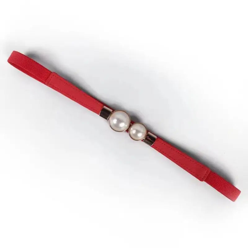 Elegant Double Pearls Buckle Elastic Women Belts Thin Straps Lady Girl Dress Skirt Decor Waistbands Trouser Decoration GM113
