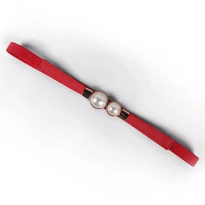Elegant Double Pearls Buckle Elastic Women Belts Thin Straps Lady Girl Dress Skirt Decor Waistbands Trouser Decoration GM113