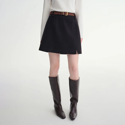 DUSHU Classic Long and Short Elastic Waist A-line Skirt 2025 Winter Skirt for Women Solid Simple Commuting Office Ladies College