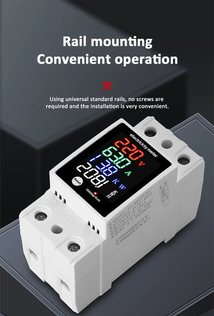 ZS-6035VAKW Digital Energy Meter Din Rail Electricity Usage Monitor AC30-400V Voltmeter Ammeter Watt Kwh Frequency Power Meter