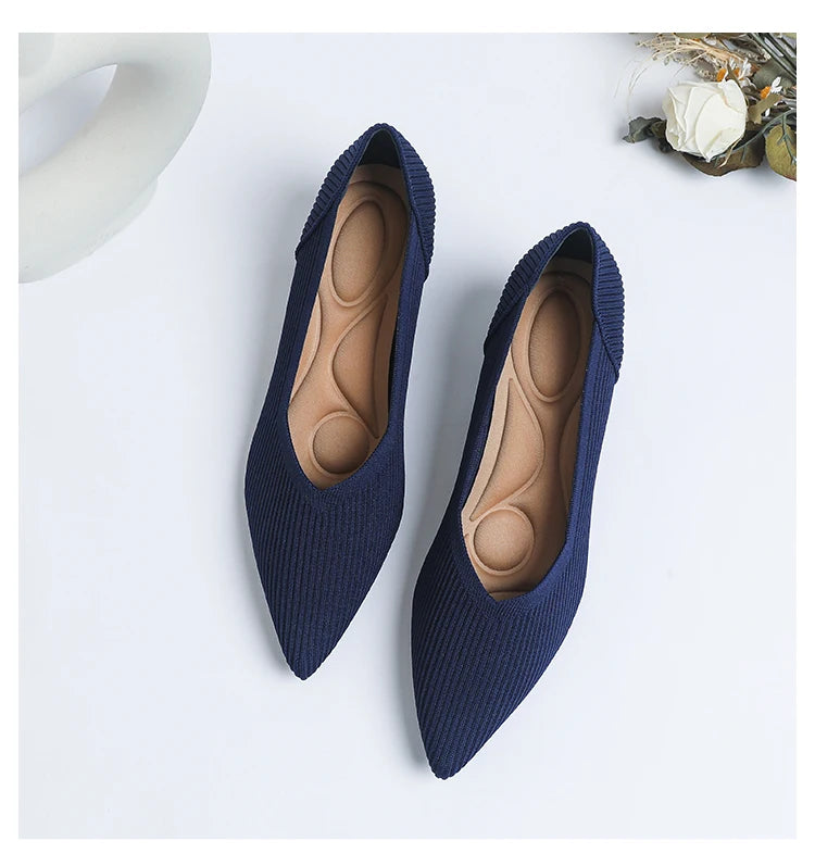 2025 New Women's High Heels Large 42/43 Fashion Pointed Anti slip Rubber Bottom Knitted Breathable Shoes