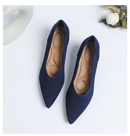 2025 New Women's High Heels Large 42/43 Fashion Pointed Anti slip Rubber Bottom Knitted Breathable Shoes