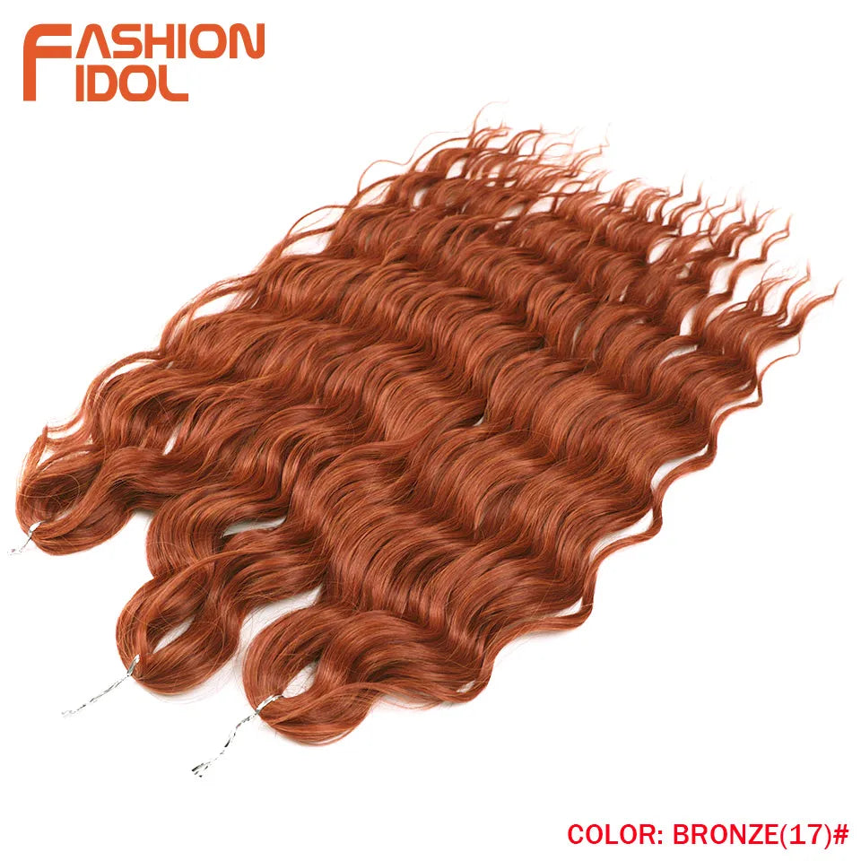 FASHION IDOL 24Inch Crochet Hair Synthetic Water Wave Braiding Hair Extensions Ombre Rainbow color Fake Hair Deep Wave Curl Hair