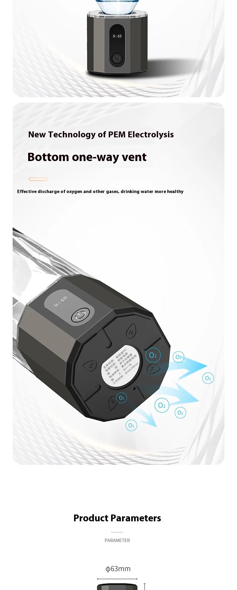 High Quality 6000-8000PPB Hydrogen Rich Water Bottle Cup Portable USB Powered Hydrogen Water Generator for Household Use