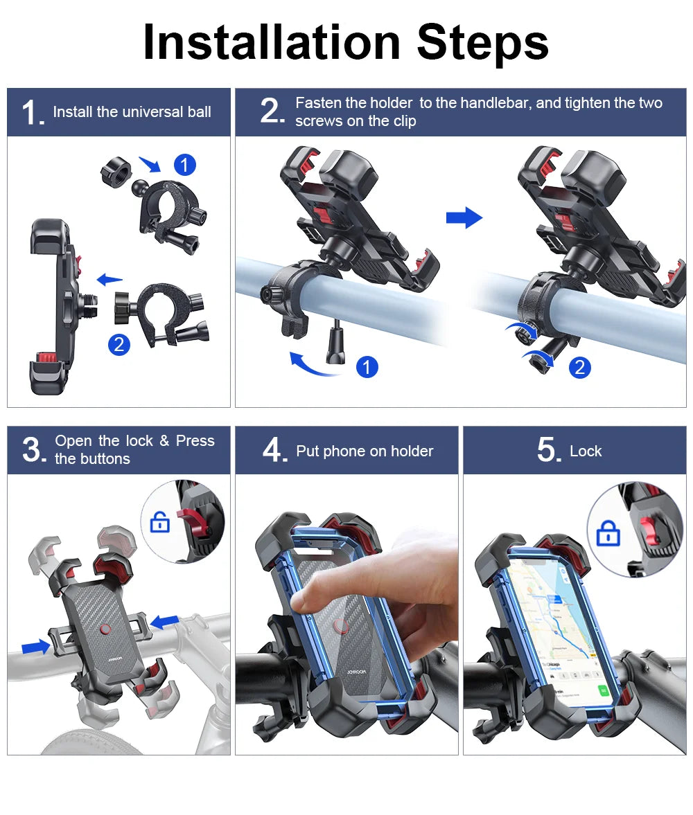 Joyroom Universal Bike Phone Holder 360° View Bicycle Phone Holder for 4.7-7 inch Mobile Phone Stand Shockproof Bracket GPS Clip