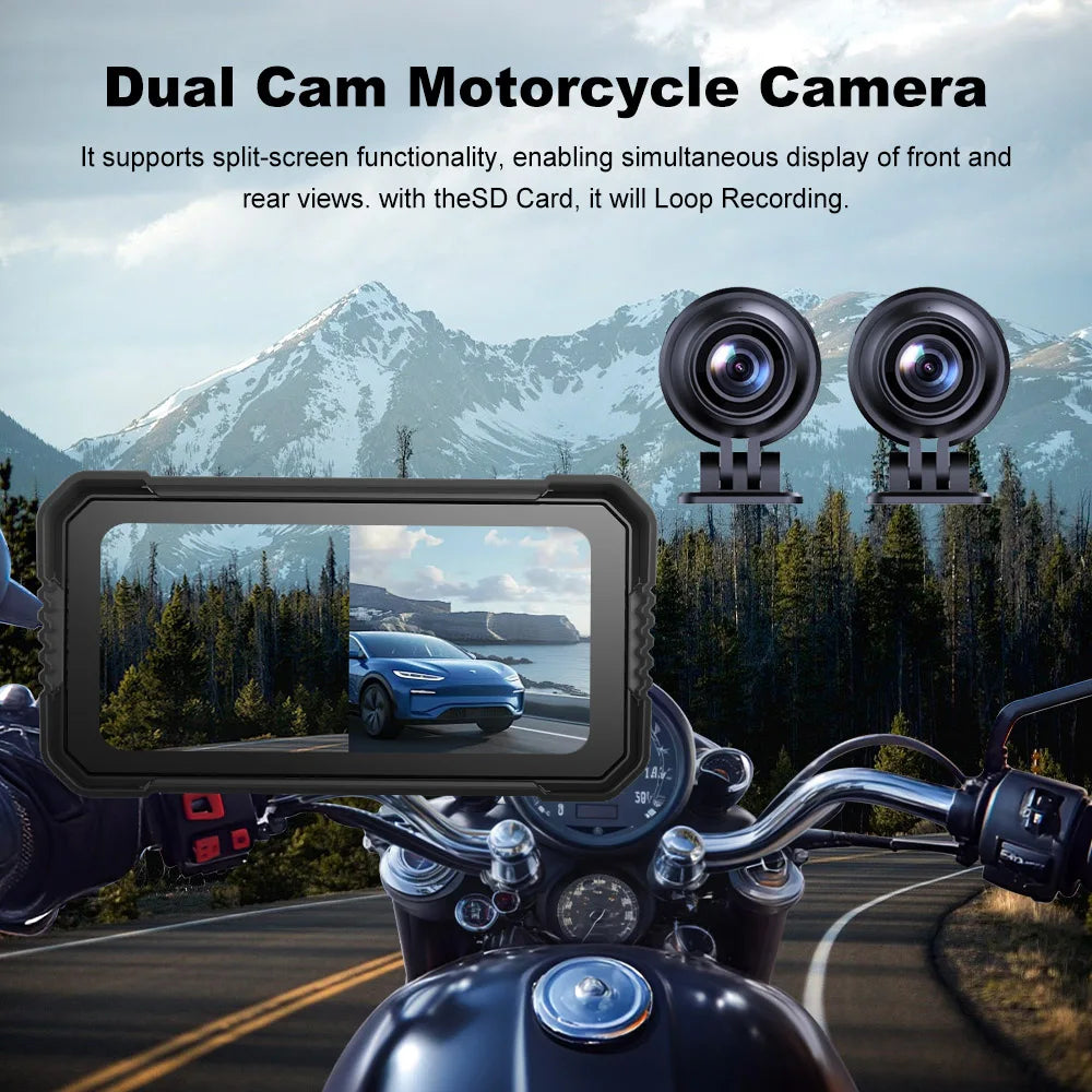 BEPOCAM 5"/6.25" Motorcycle GPS Navigation DVR Carplay Screen for Moto Dual Cameras Drive Recorder IPX7 Waterproof Moto Monitor