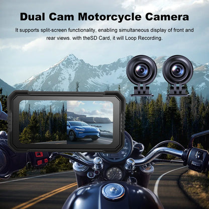 BEPOCAM 5"/6.25" Motorcycle GPS Navigation DVR Carplay Screen for Moto Dual Cameras Drive Recorder IPX7 Waterproof Moto Monitor
