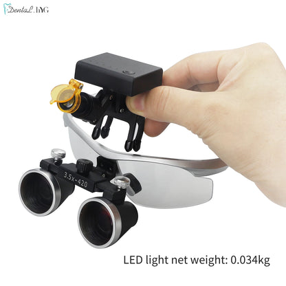 2.5X/3.5X 420mm Dental Loupe Magnifier Binocular Magnifier Surgery Surgical Operation Loupe with Spotlight Head Light 5W LED