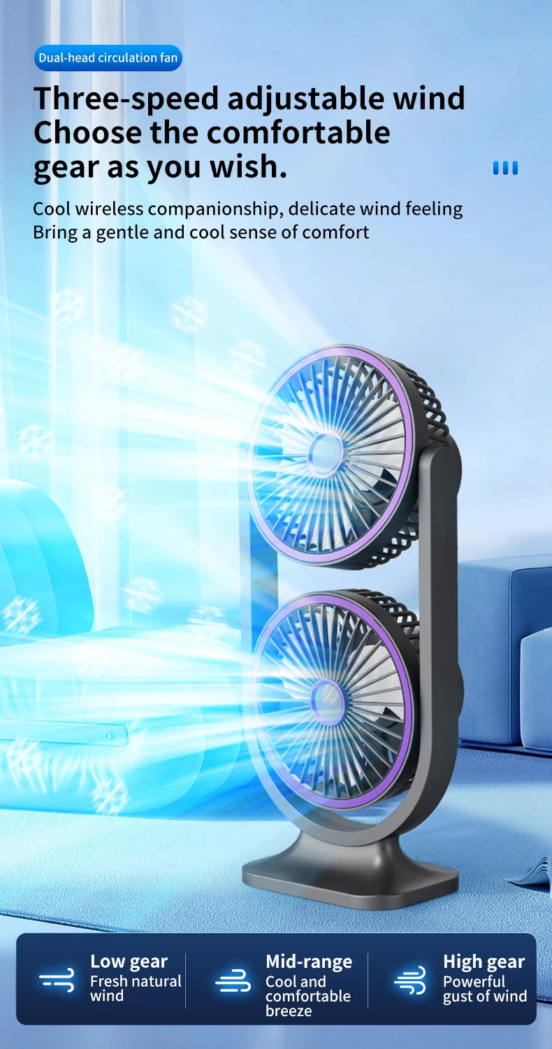TINSOL 2026 New Dual-Head Desktop Fan, High-Power Air Circulation Fan, Office and Dormitory Double-Layer Fan