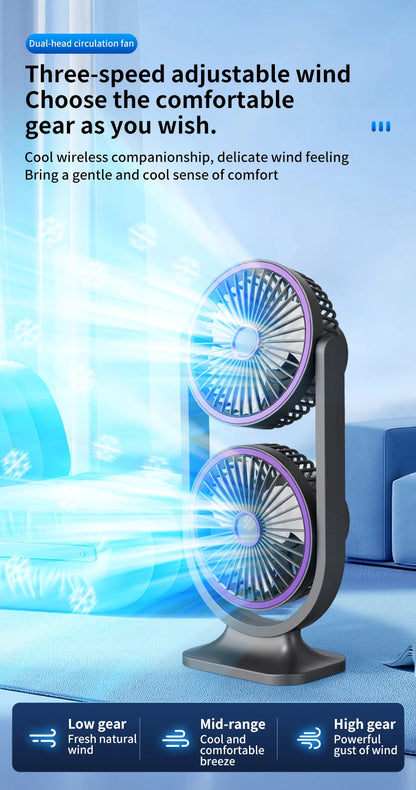 TINSOL 2026 New Dual-Head Desktop Fan, High-Power Air Circulation Fan, Office and Dormitory Double-Layer Fan