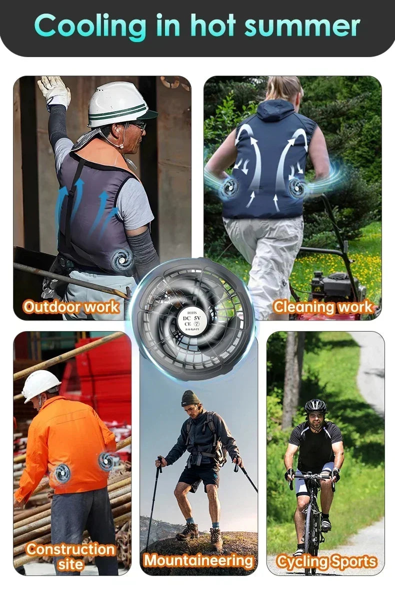 5/12V Cooling Fan Fo Air Conditioner Vest Air Conditioning Clothing Wearable 5V Cool Fan for High Temperature Work Fishing Vest