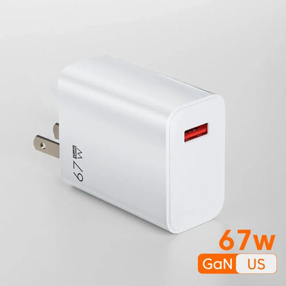 Total 67W USB GaN Charger Fast Charging Wall Phone Adapter 6A USB to TypeC Cable Quick Charge 3.0 Plug For iPhone Samsung Xiaomi