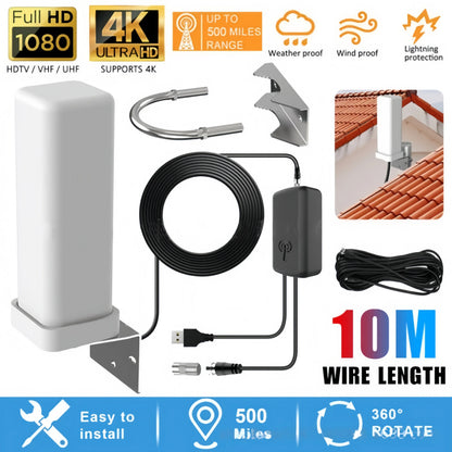 Outdoor digital TV antenna 35dBi remote signal amplifier 4K 1080P free HDTV channel ATSC DVB-T DMB-T ISDB-T
