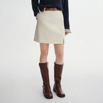 DUSHU Classic Long and Short Elastic Waist A-line Skirt 2025 Winter Skirt for Women Solid Simple Commuting Office Ladies College