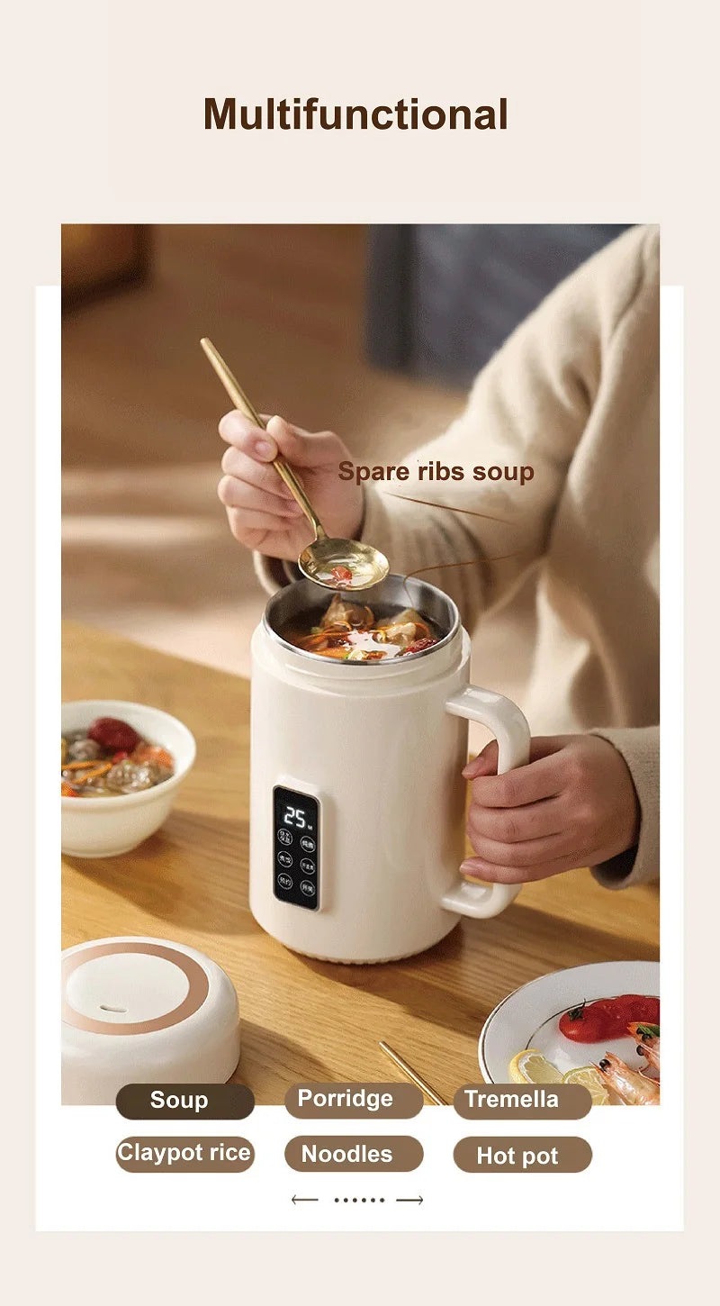 500W Electric Kettle 12h Appointment Porridge Special Pot Portable 304 Stainless Steel Health Cup Multifunctional Rice Cooker 1L