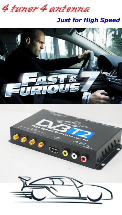HDTV Car DVB-T2 DVB-T MULTI PLP Digital TV Receiver automobile DTV box  With 4 Tuner Antenna
