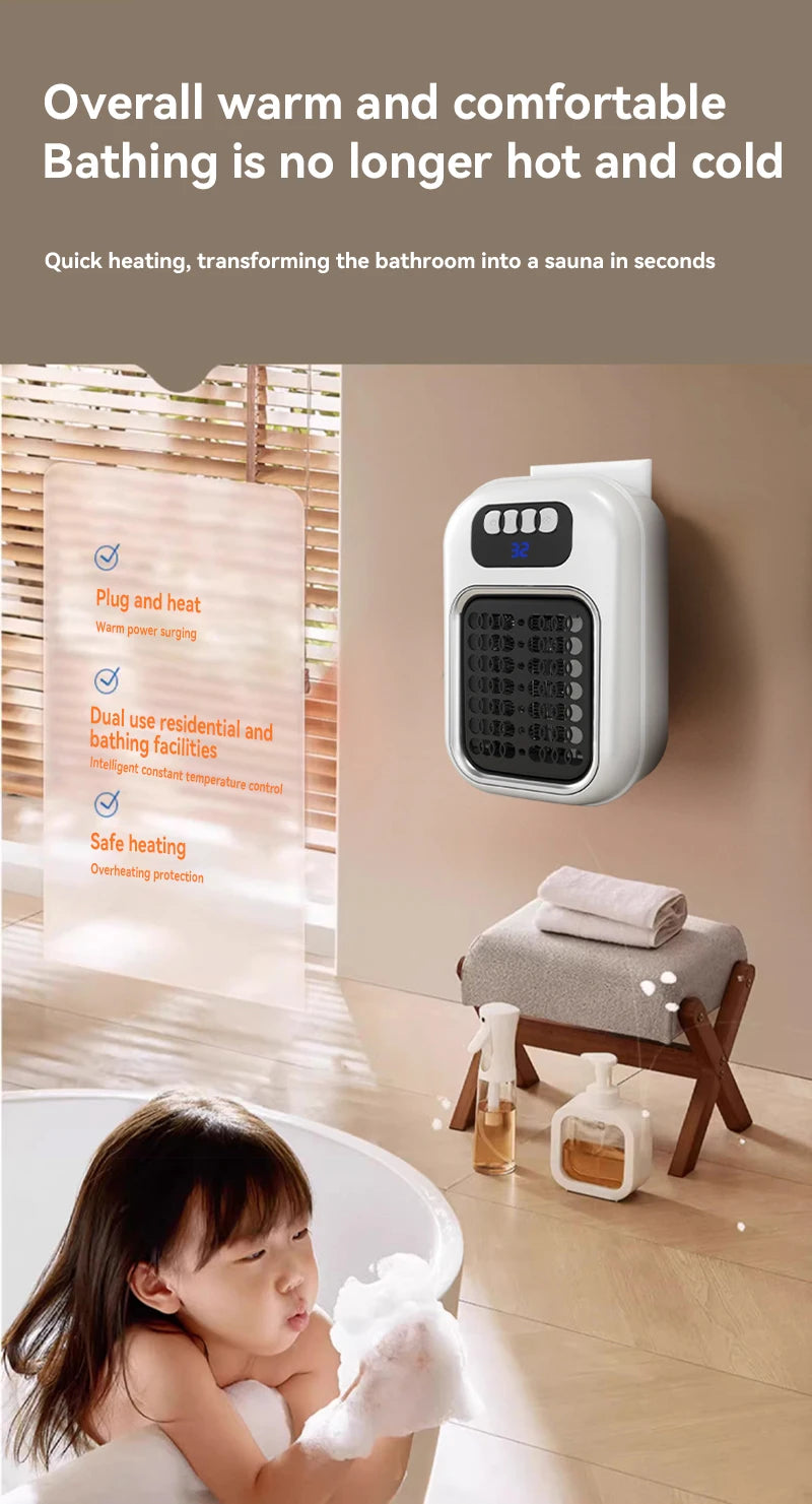 Portable Heater Electric Heater Plug in Wall Room Heater Radiator Remote Warmer Machine Muted for Bedroom Bathroom Office