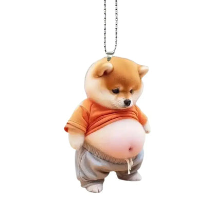 Fat Puppy Keychain 2D Flat Acrylic Cartoon Dog Ornament Car Mirror Backpacks Hanging Pendant For Home Decor