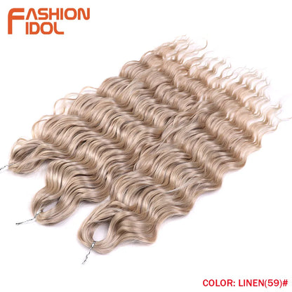 Anna 24 Inch Synthetic Hair Water Wave Braiding Hair Extensions Ombre Blonde Deep Wave Afro Curl Twist Crochet Hair for Women