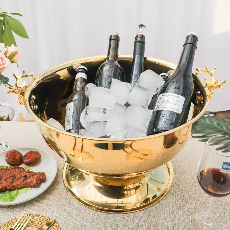 Aixiangru 13.5L Ice Bucket With Deer Head Handle Beer Holde Whiskey Wine Cooler Stainless Steel Champagne Basin Bar Accessories