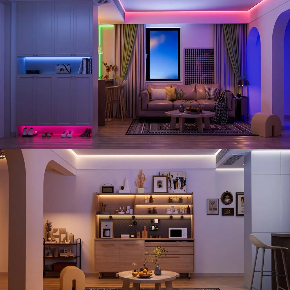 5M 10M 20M 24V COB RGB+CCT LED Strip Flexible Dimmable Room Cabinet Liner Light Bedroom Decor 2.4G RF Touch Panel Remote Control