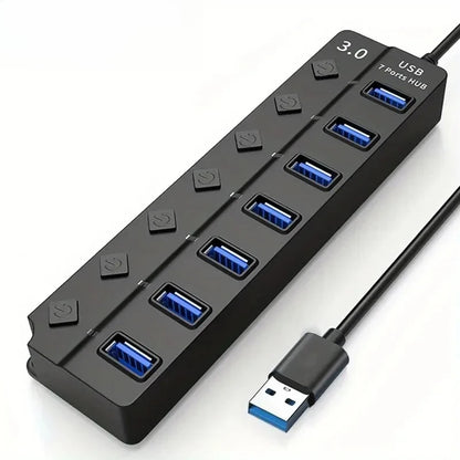 4/7-Port USB 3.0 Hub with LED Indicator Independent Switch Control for Laptop Flash Drive Hard Disk Printer Camera Keyboard